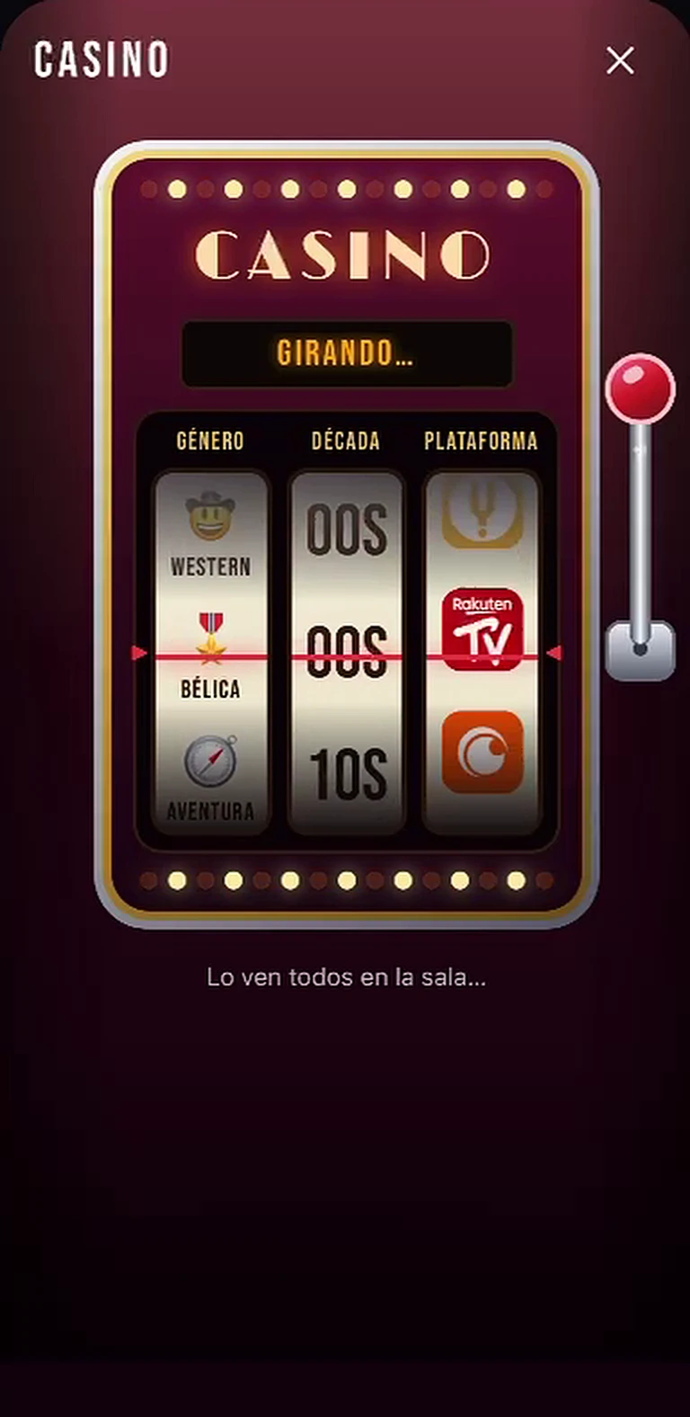 Modo casino para elegir película al azar