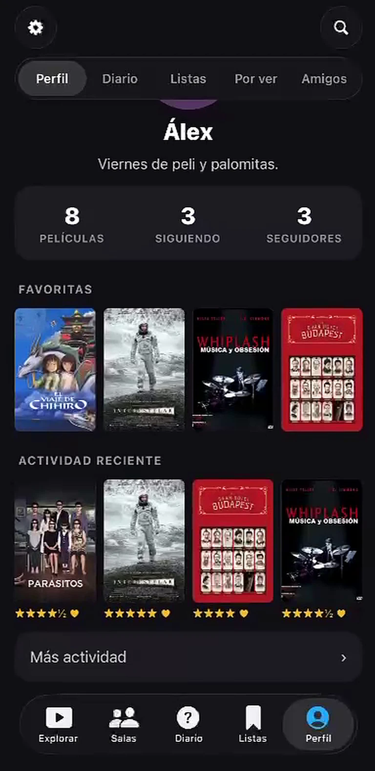 Pantalla de la app Filmder